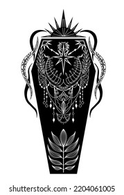 Symbol für mystische Objekte, Mond, Sarg, Kristalle, Planeten. Astrologie-Doodle-Stil. Esoterische, boho mystische handgezeichnete Elemente. Magie und Zauberei. Vektorgrafik für Halloween.Print for t-shirt f