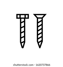 Icon of nail, bolt, screw in outline, lineart style on white background