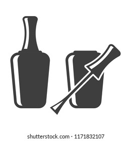 Icon of nail polish. Open and closed bottle. Vector on white background