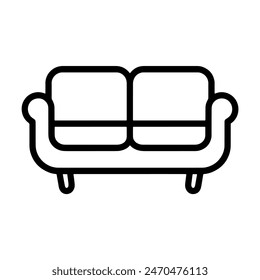 Icon Name Sofa - Ein Bild, das ein Sofa darstellt, das aus den extrahierten Pfadzeichenfolgen abgeleitet werden kann. Umriss schwarz