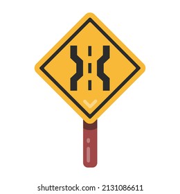 Icon of narrow road signage on flat design 

