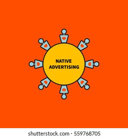 Icon for native advertising. People with hearts arranged in circle.Idea of Internet marketing. Vector illustration