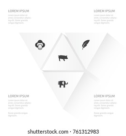 Icon Nature Set Of Swine, Capuchin, Plume And Other Vector Objects. Also Includes Trunked, Feather, Chimp Elements.