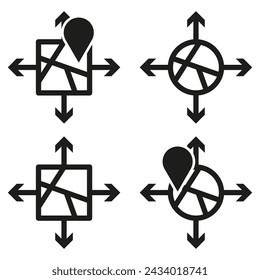 Icon navigation location. Map and compass arrows. Directional travel symbols. Vector illustration. EPS 10.