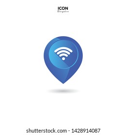 Icon navigation wifi location on a white background. Flat trendy gradient design. Concept pointers location maps, Wi-Fi cafe addresses for your website, mobile application. Vector illustration