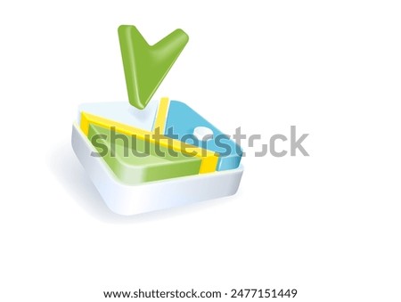 Icon navigator pin location checking on world map background. Locator position point. 3d perspective vector illustration