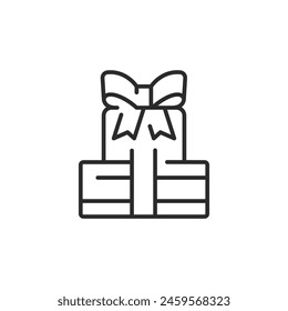 Icon of a neatly wrapped gift with a bow on top, signifying celebration, giving, and thoughtfulness. Ideal for use in communications about birthdays, holidays, anniversaries. Vector illustration