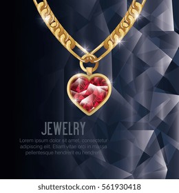 icon necklace gold gem isolated