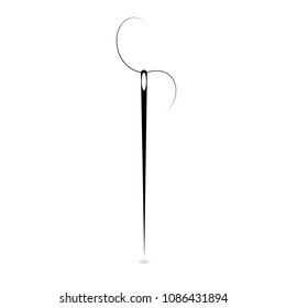 Icon of a needle with a thread black on a white background