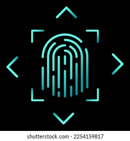 Icono con marco de huella digital de neón. Touch id. Ilustración vectorial.