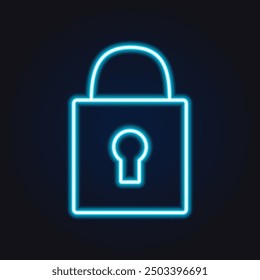 Symbol Neon, leuchtendes Schloss blau geschlossen . Vektorgrafik 