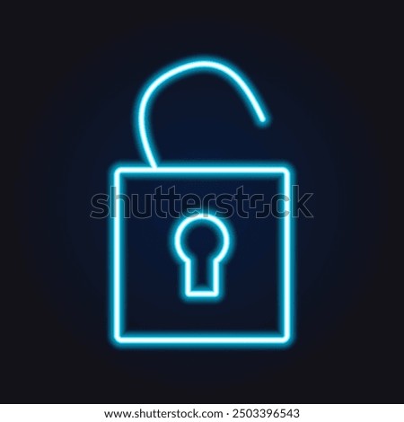 Icon neon, luminous lock blue open . Vector 