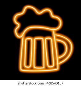 Icon of neon orange mug of beer for your design