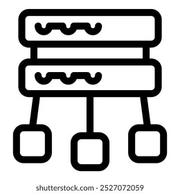 Icon of a network attached storage connecting three devices with cables, data storage concept