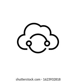 icon of Network, Cloud, Internet in outline, lineart style on white background