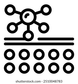 Icon of a network connecting with data points forming a grid, symbolizing a data storage system