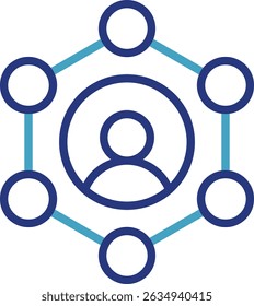O ícone de um sistema de conectividade de rede centralizado em uma entidade-chave, seja um indivíduo, uma organização ou mesmo uma ideia ou ecossistema centrado em um indivíduo representa uma rede social.