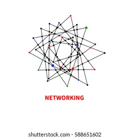 Icon networking. Intersection of  lines with dots. Logo communications. Vector illustration.