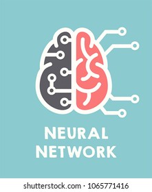 Icon neural networks and artificial intelligence. In the picture, a brain with neural connections.
