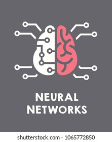 Icon neural networks and artificial intelligence. In the picture, a brain with neural connections.