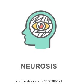 Icon neurosis. The eye and a large number of distinct intersecting lines show increased internal excitability. The thin contour lines with color fills.