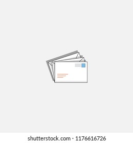 Icon of new mail envelope. White mail envelope with red marker. Vector Illustration