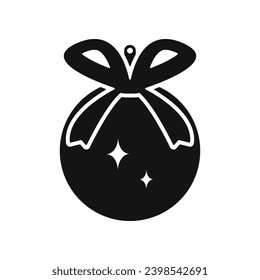 Icon of a New Year's tree ball decorated with a bow. Vector illustration.