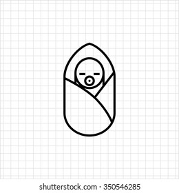 Icon of newborn baby with pacifier in sleeping bag