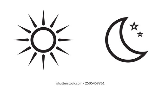 Symbol, Nacht, Mond, Tag, Sonne, Morgen, Stern, Abend, Piktogramm, Schlaf, Vektor, Linie, Licht, Umriss, Form, Symbol, schwarz, Lächeln, Wolke, Himmel, Sonnenschein, einfach, Hintergrund, flach, Wetter, Logo, sonnig, 