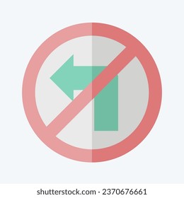 Icon No Left Turn. related to Road Sign symbol. flat style. simple design editable. simple illustration