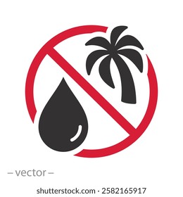 icon of no palm oil free, healthy organic food, red flat vector illustration