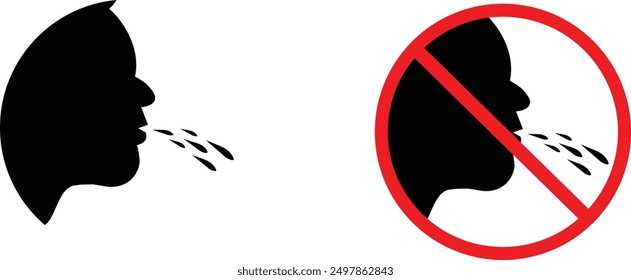 icon No Spitting black outline for web site design 
and mobile dark mode apps 
Vector illustration on a white background