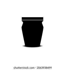 The icon of a non-standard shaped jar is black on a white background. Vector image.