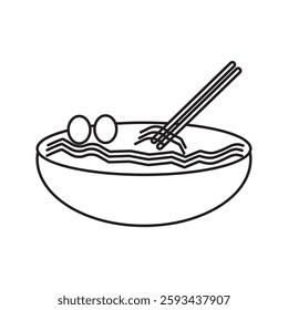 icon Noodles in a bowl with chopsticks. Simple image of noodles being lifted from a bowl using chopsticks. 10 EPS