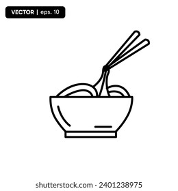 icon of noodles in a bowl, icon of eating noodles using chopsticks. vector eps 10