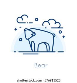 Icon north bear on white background. Thin line flat design. Vector.
