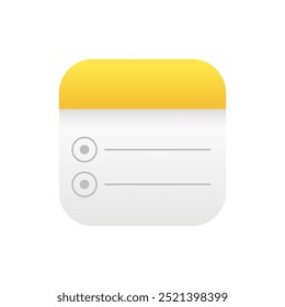 Icon of note application in white color with gradient for mobile phone. Modern logo for planning app.