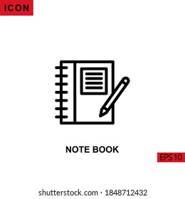 Libro de notas de iconos con lápiz. Colección de símbolos de iconos de esquema, línea o vector lineal para el concepto móvil y el diseño de aplicaciones web.