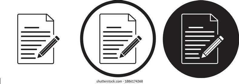 icon note paper pencil black outline logo for web site design 
and mobile dark mode apps 
Vector illustration on a white background