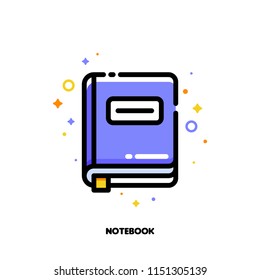 Symbol des Notizbuches mit Lesezeichen für Büroarbeit Konzept. Flach gefüllter Rahmenstil. Pixel perfekt 64x64. Bearbeitbarer Hub