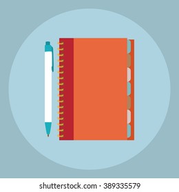 Icon "notebook and pen" in flat design.