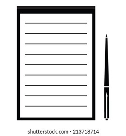 Icon notebook and pen on white background 