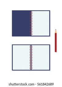 icon of a Notebook with spring and pencil, vector illustration. set in flat style.