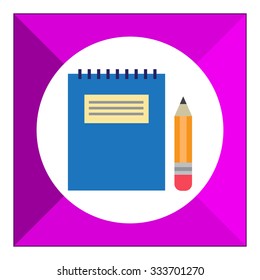 Icon of notepad with blue cover and pencil