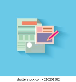 Icon of notepad and pencil - vector illustration