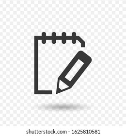 icon of notes. Pencil with noteepad icon. Stock vector illustration isolated on white background.