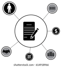 icon of notes (sheet and pen). vector illustration