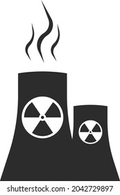 The icon of a nuclear power plant with a radiation sign on the pipe.The nuclear sign. Flat vector illustration on a white background. Pipe icon for web design, applications.