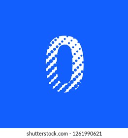 icon number 0 zero in upper case with halftone dot effect in blue color