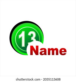 Icon number 13 clipart vector illustration of numbers and green buttons, simple and cool